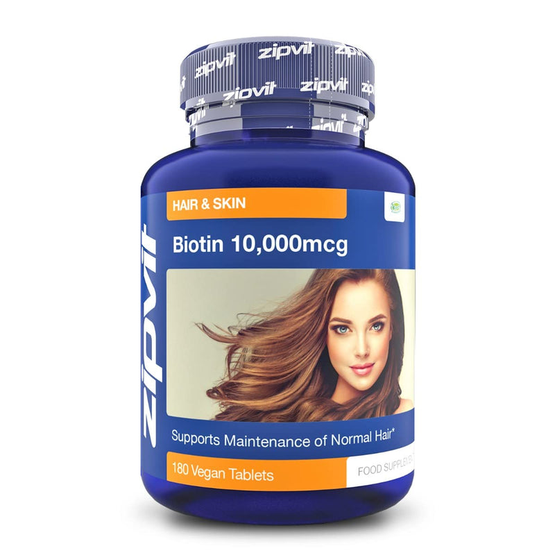 Biotin Hair Growth Supplement 10,000 mcg, 180 Vegan Tablets (6 Months Supply). Maintains Hair & Skin. Vegetarian Society Approved. UK Supplier - BeesActive Australia