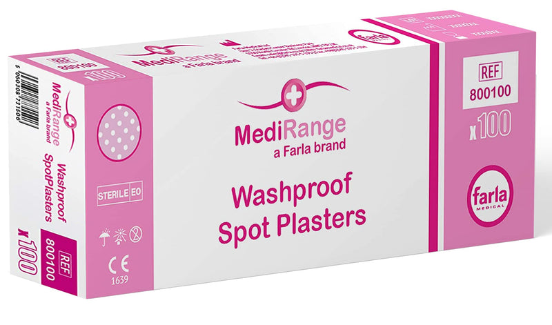 MediRange Washproof Spot Plasters, Sterile Plasters for First Aid Kit, 2.5cm Diameter, Pack of 100 100 Count (Pack of 1) - BeesActive Australia