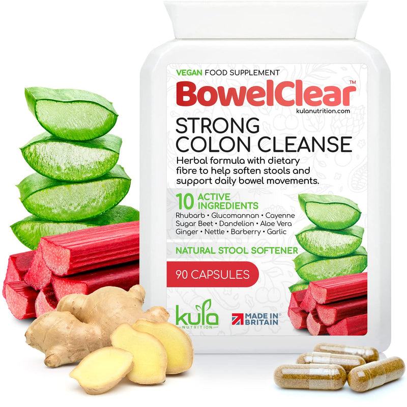 BowelClear Strong Colon Cleanse Detox - 90 Vegan Capsules - Natural Laxatives for Constipation Relief Tablets - Herbal Bowel Cleanse and Stool Softener with Aloe Vera + Fibre for Daily Bowel Support 90 Count (Pack of 1) - BeesActive Australia