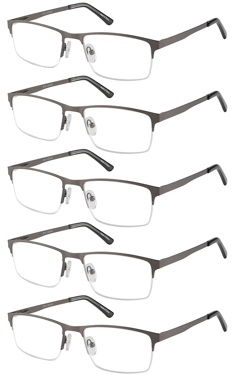 Eyecedar 5-Pack Reading Glasses Men Blue Light Blocking Half Frame Rectangle Style Spring Hinges Readers 2.00 Metal Grey 2.0 x - BeesActive Australia