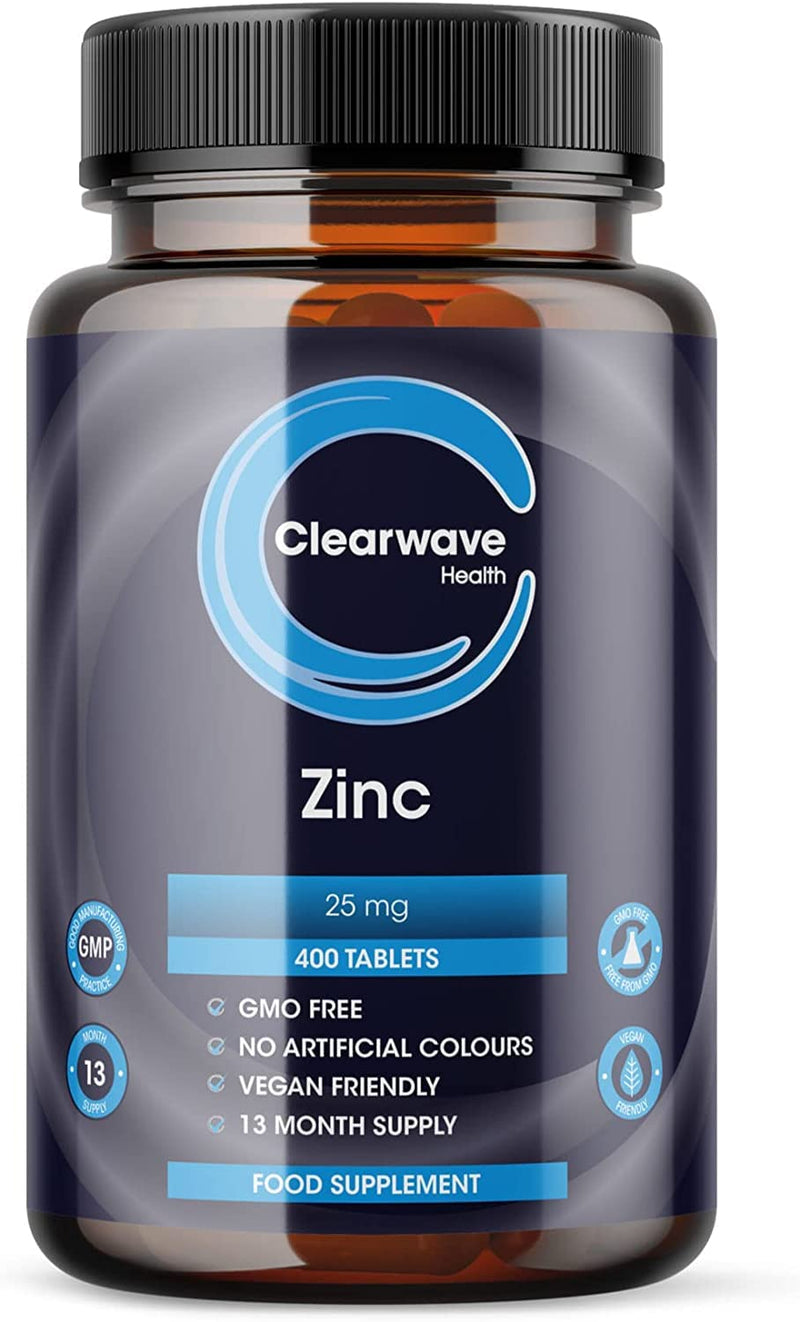 High Strength Zinc Tablets - 400 Vegan Zinc Tablets 1+ Year Supply - 25mg Zinc (max Safe Daily dose) per Tablet - Zinc Supplements for Skin, Hair and Nails - Immunity Supplement for Men and Women - BeesActive Australia