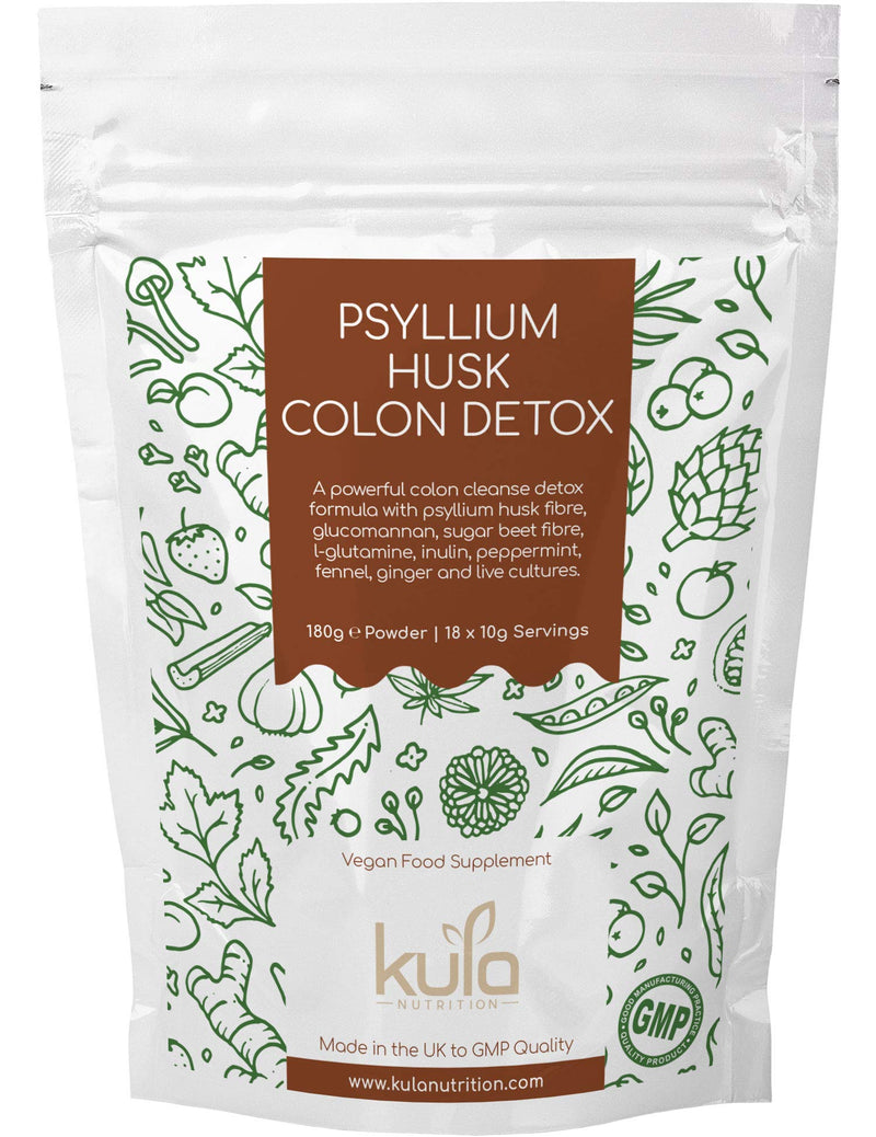 Psyllium Husk Colon Cleanse and Detox Powder - with Glucomannan, L-Glutamine, Inulin, Fennel, Peppermint, Ginger, Live Cultures & Fibre - Supports Bowel Function - 180g (18 x Servings) 180 g (Pack of 1) - BeesActive Australia