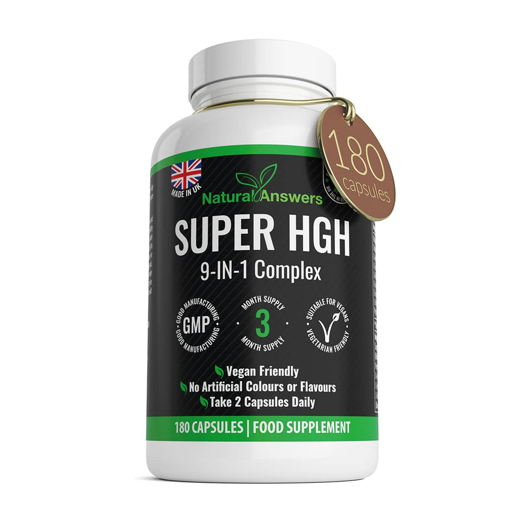 180 Super HGH Vegan Capsules - (3 Months Supply) 9-in-1 HGH Complex with Vitamin B6 and Tribulus Terrestris Extract - Made in The UK - BeesActive Australia