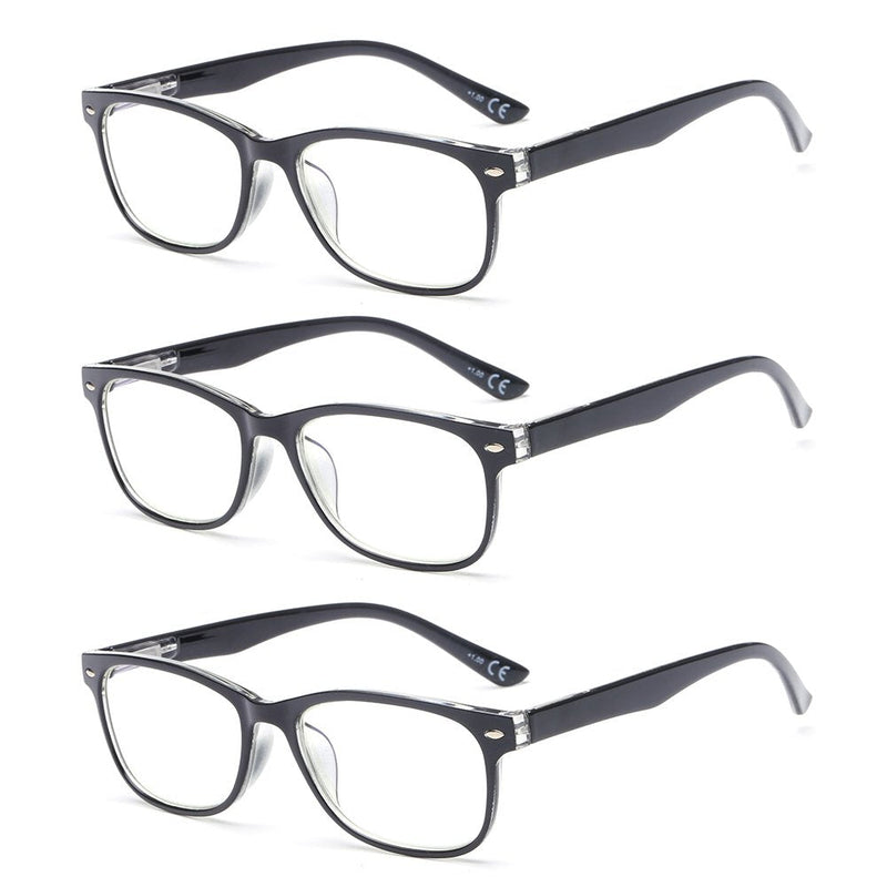 SUERTREE 3 Pack Anti-Blue Computer Reading Glasses, Blue Light Filter Eye Glasses, Blocking UV Computer Glasses, Visual Aided Glasses, Female Male Reading Glasses Black 2.5 BM161 +2.50 Magnification 3 Pack Anti Blue Black - BeesActive Australia