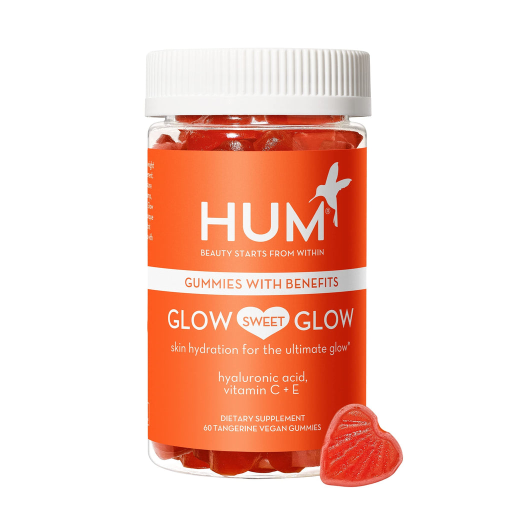 HUM Glow Sweet Glow - Skin Hydration Gummy Hearts Supplement - Promotes Healthy Skin with Hyaluronic Acid, Vitamin C & Vitamin E - Non-GMO & Gluten Free (60 Vegan Tangerine-Flavored Gummies) - BeesActive Australia