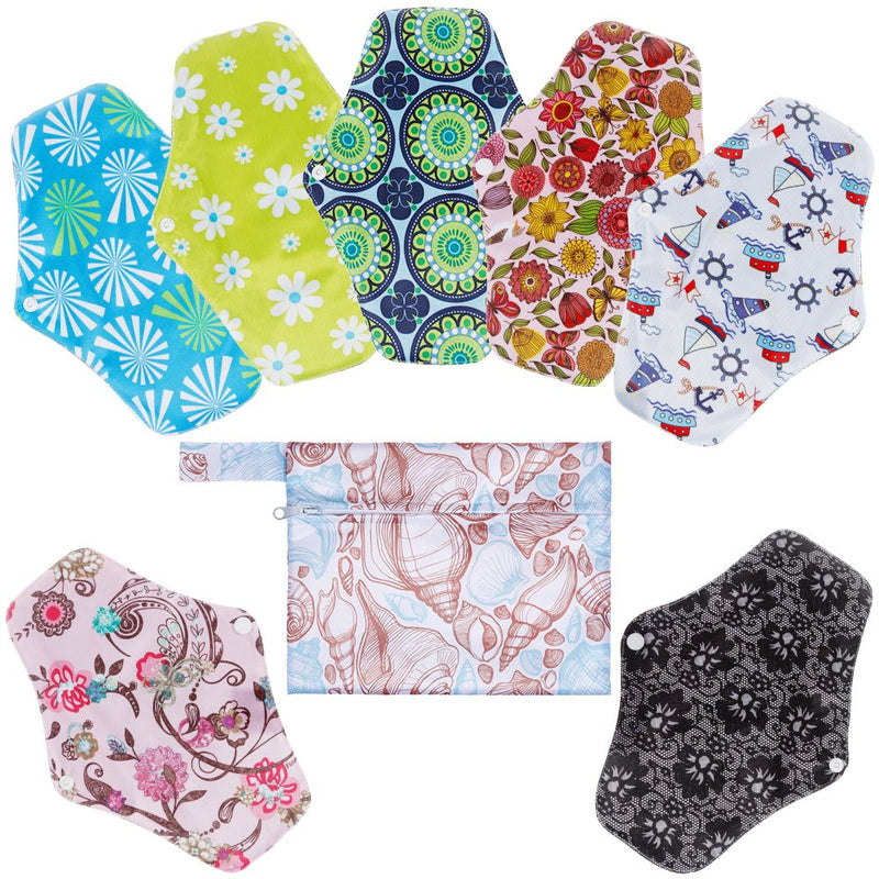 Reusable Sanitary Towels Pads(7 in 1, 25.4cm), Panty Liners with Wet Bag,Heavy Flow Night Washable Cloth Menstrual Sanitary Towels - BeesActive Australia