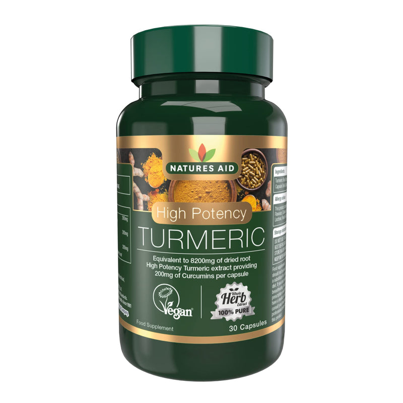 Natures Aid Turmeric 8200 mg, High Potency Extract plus Whole Herb, 200 mg Curcumins, Vegan, 30 Capsules 30 Count (Pack of 1) - BeesActive Australia