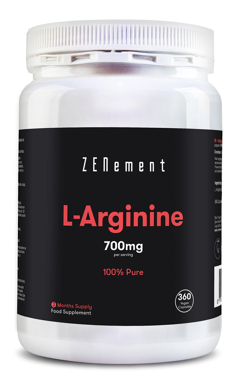 L-Arginine 100% Pure, 2800mg (4 Capsules), 360 Capsules | Vasodilator, Promotes Athletic Performance and Muscle Development | Vegan, Additive Free, Gluten Free | Zenement - BeesActive Australia