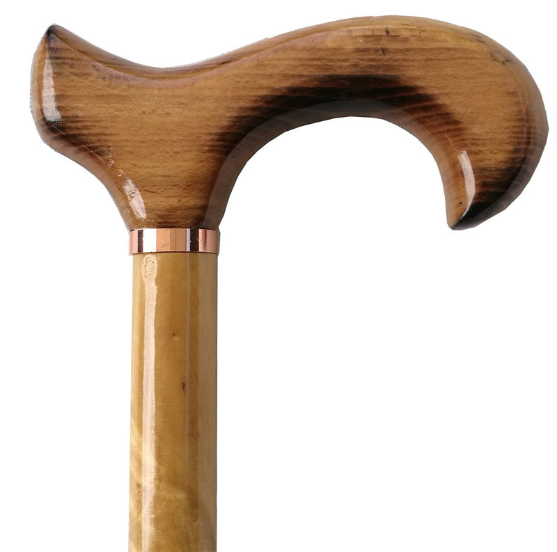 Gents Wooden Scorched Derby Cane with Collar Walking Stick with Natural Wood Stain 94cm (37") Height - BeesActive Australia