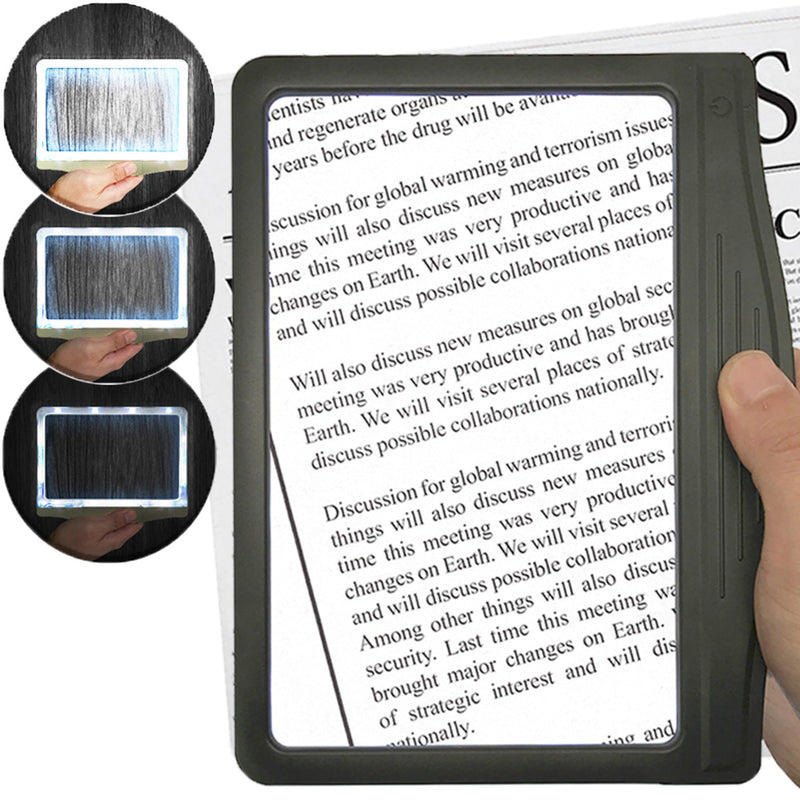 MagniPros 3X Large Ultra Bright LED Page Magnifier with 12 Anti-Glare Dimmable LEDs (Provide More Evenly Lit Viewing Area & Relieve Eye Strain)-Ideal for Reading Small Prints & Low Vision & Aging Eyes Black - BeesActive Australia