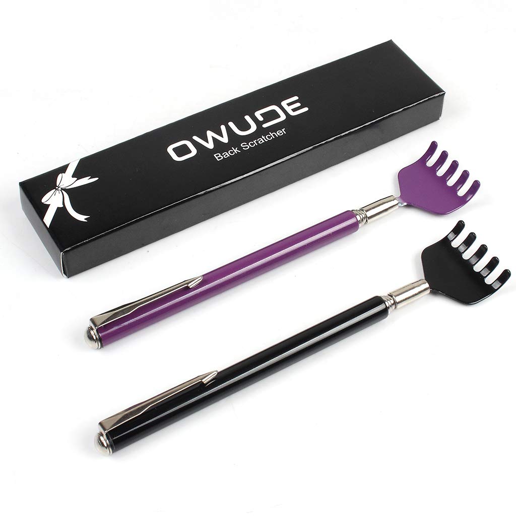 Portable Extendable Back Scratcher, OWUDE Telescoping Scratcher Tetractable Bear Claw Metal Hand Massager Tool Pack of 2 (Black + Purple) (Style 1) - BeesActive Australia