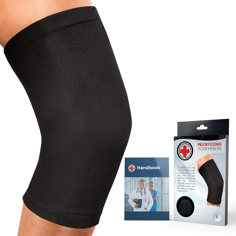 Doctor Developed Knee Brace/Knee Support/Compression Sleeve [Single] & Doctor Written Handbook - Relief for Joint Disease (Osteo/Rheumatoid), Tendonitis, Running & Weightlifting (Black, L) Black (Large) - BeesActive Australia