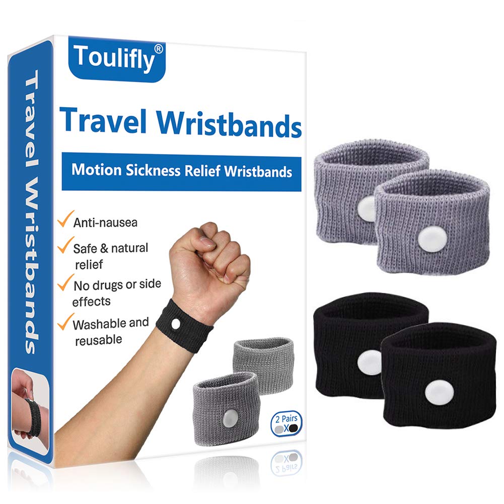 Travel Wristbands,Travel Motion Sickness Relief Wrist Band,Natural Nausea Relief, 4-Pair Black+grey - BeesActive Australia