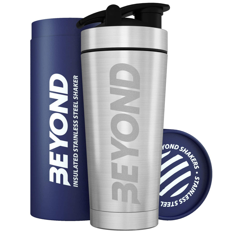 Beyond Fitness Premium Insulated Stainless Steel Protein Mixer Shaker Supplement Bottle - Metal and BPA Free Brushed Steel - BeesActive Australia