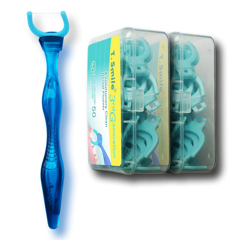 T.Smile 3rd Generation Dental Flosser 1 Handle + 100 Extra Strength Floss Heads, Evolutionary Clean(Pack of 1) 101 Count (Pack of 1) - BeesActive Australia