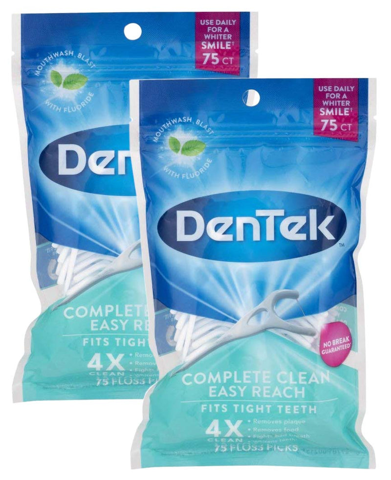 DenTek - Complete Clean Floss Picks - 75 per Pack - Easy Reach - Pack of 2 75 Count (Pack of 2) - BeesActive Australia