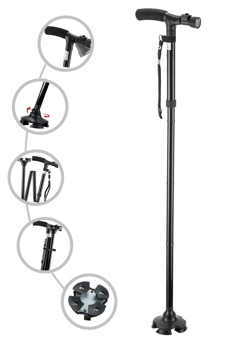 Folding Cane with Led Light, Adjustable Canes and Walking Sticks for Arthritis Disabled and Elderly T-Handle - BeesActive Australia