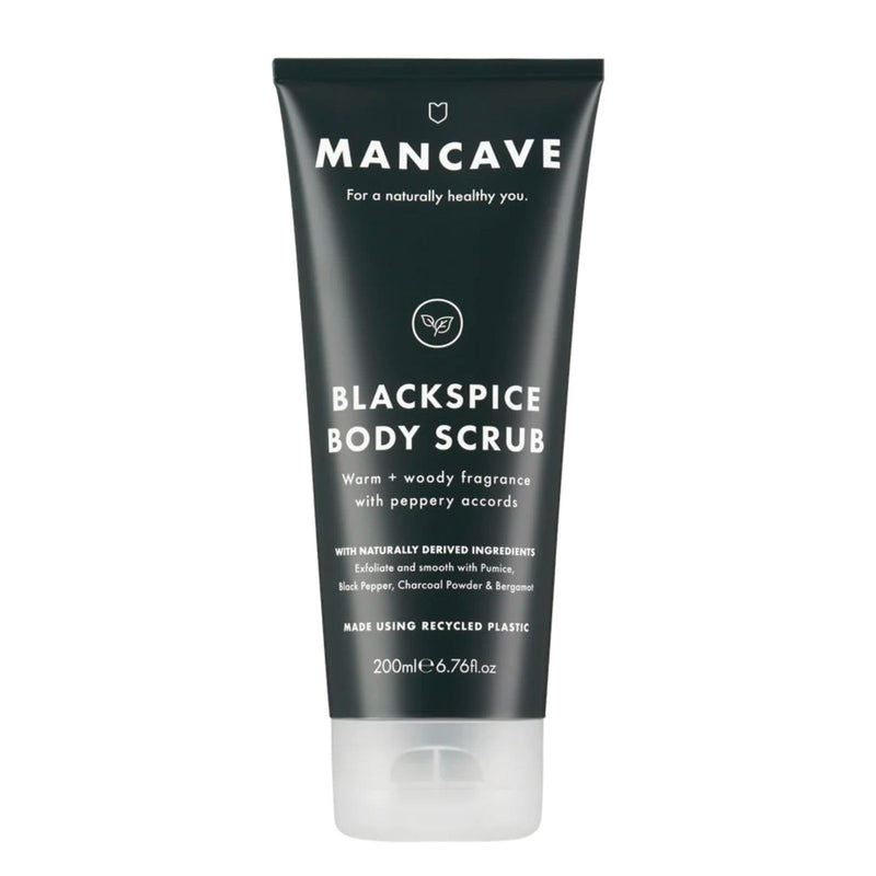 ManCave Blackspice Body Scrub 200ml for Men, Warm & Woody Aroma, Exfoliate & Cleanse Skin with Pumice and Charcoal Powder Scrub, Natural Formulation, Vegan Friendly, Made in England 200 ml (Pack of 1) - BeesActive Australia