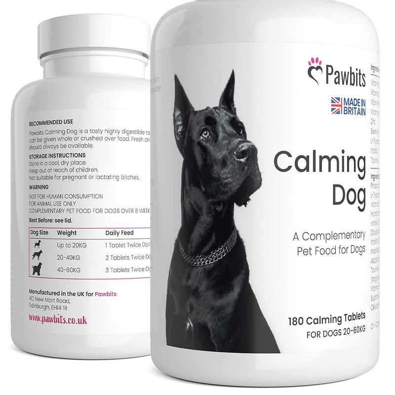 180 Pawbits Calming Tablets Supplement for Anxious & Hyperactive Dogs Calms Relaxes & Non-Sedative Dog Calming Tablets Fireworks, Behavioural Issues, Travel & Vet Visits Natural Calm Aid (180 tablets) 180 Tablets