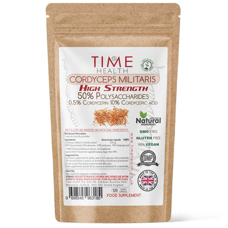 Cordyceps militaris High Strength 50% Polysaccharides / 10% Cordycepic Acid / 0.5% Cordycepin (120 Capsule Pouch) 120 Count (Pack of 1) - BeesActive Australia
