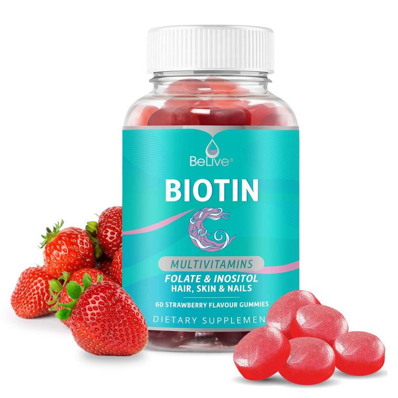 Biotin Hair Growth Vitamin Supplement Gummies with 5000mcg for Women or Men | Added Essential Multivitamins Support Skin Collagen & Nails | Vegan Friendly | Strawberry Flavour (60 Count) 1 - BeesActive Australia