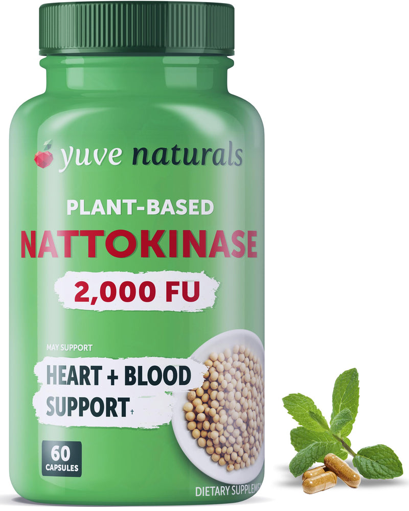 Yuve Nattokinase 2000 FU, Nattokinase Supplement for Cardiovascular Health Support - Natural Blood Thinner - Natokinase Enzyme from Natto Extract, Sugar-Free, Vitamin K Free - 60 Pills, Made in USA - BeesActive Australia