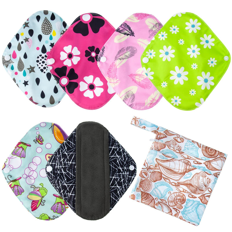 6PCS Small Cloth Menstrual Pads for Light Flow, Washable Bamboo Sanitary Pad and 1 Wet Bag(S 8 inch) S (Pack of 6) - BeesActive Australia
