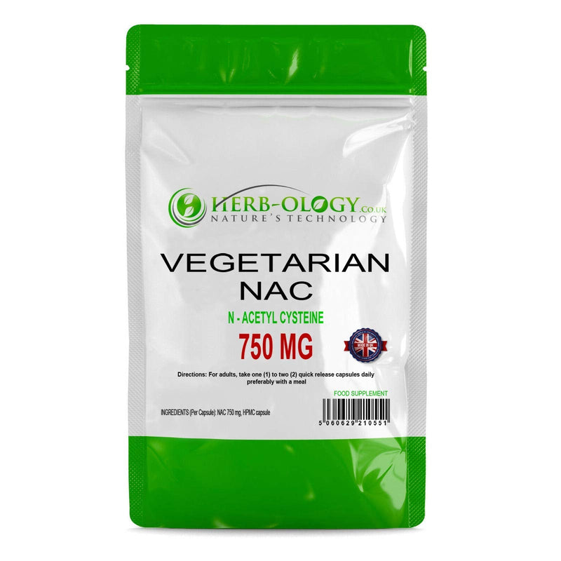 Herb-Ology N Acetyl Cysteine NAC Supplement | 60 N-Acetyl Cysteine Vegetarian Capsules - 750mg per Capsule | N-Acetylcysteine Supplements | Free from Fillers & Manufactured in The UK 60 Count (Pack of 1) - BeesActive Australia