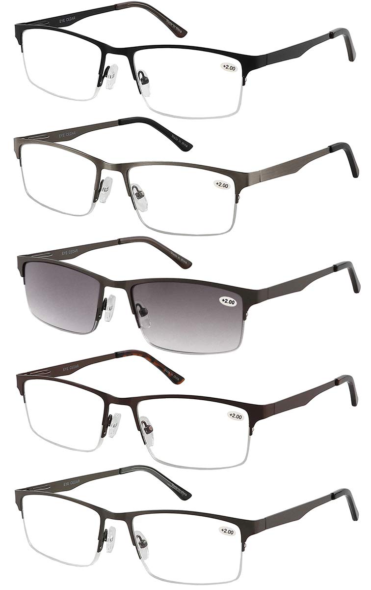 EYECEDAR Amcedar 5-Pack Reading Glasses Men Metal Half-Frame Spring Hinges Stainless Steel Material Readers +1.50 5 Pairs Mix 1.5 x - BeesActive Australia