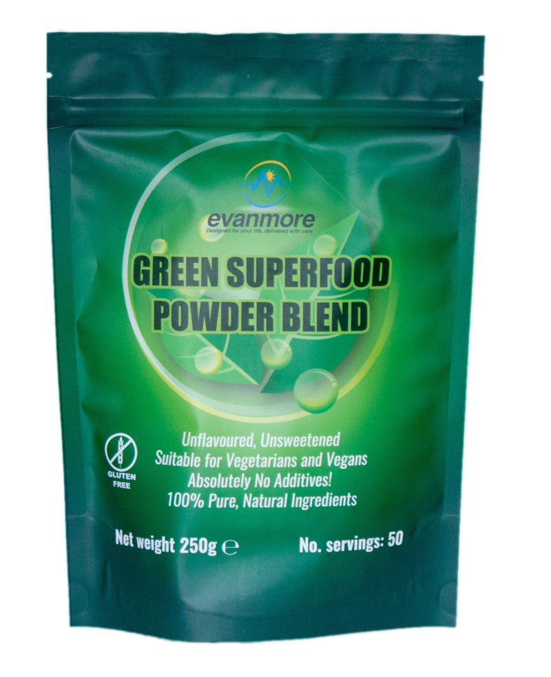 Super Greens Powder Blend - Vitamin Mineral Nutrient Rich - Immune System & Energy Boost - Vegan Vegetarian Superfoods Supplement Alkaline 100% Natural Gluten Free Detox- 250g 50 Servings, Evanmore - BeesActive Australia