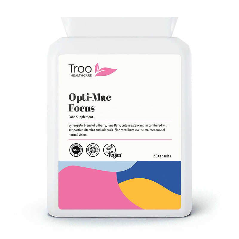Opti-Mac Focus Eye Support 60 Capsules � Advanced Macular and Vision Support with Zeaxanthin , Lutein , Bilberry & Pine Bark - 1 Per Day Daily Supplement - 2 Months Supply � UK Manufactured - BeesActive Australia