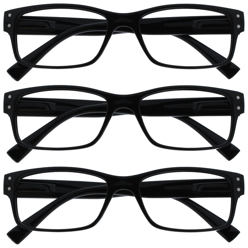 The Reading Glasses Company 3 Pack Mens Black Large Designer Style Readers Spring Hinges RRR11-1 +1.50 +1.50 Magnification (Pack of 3) - BeesActive Australia