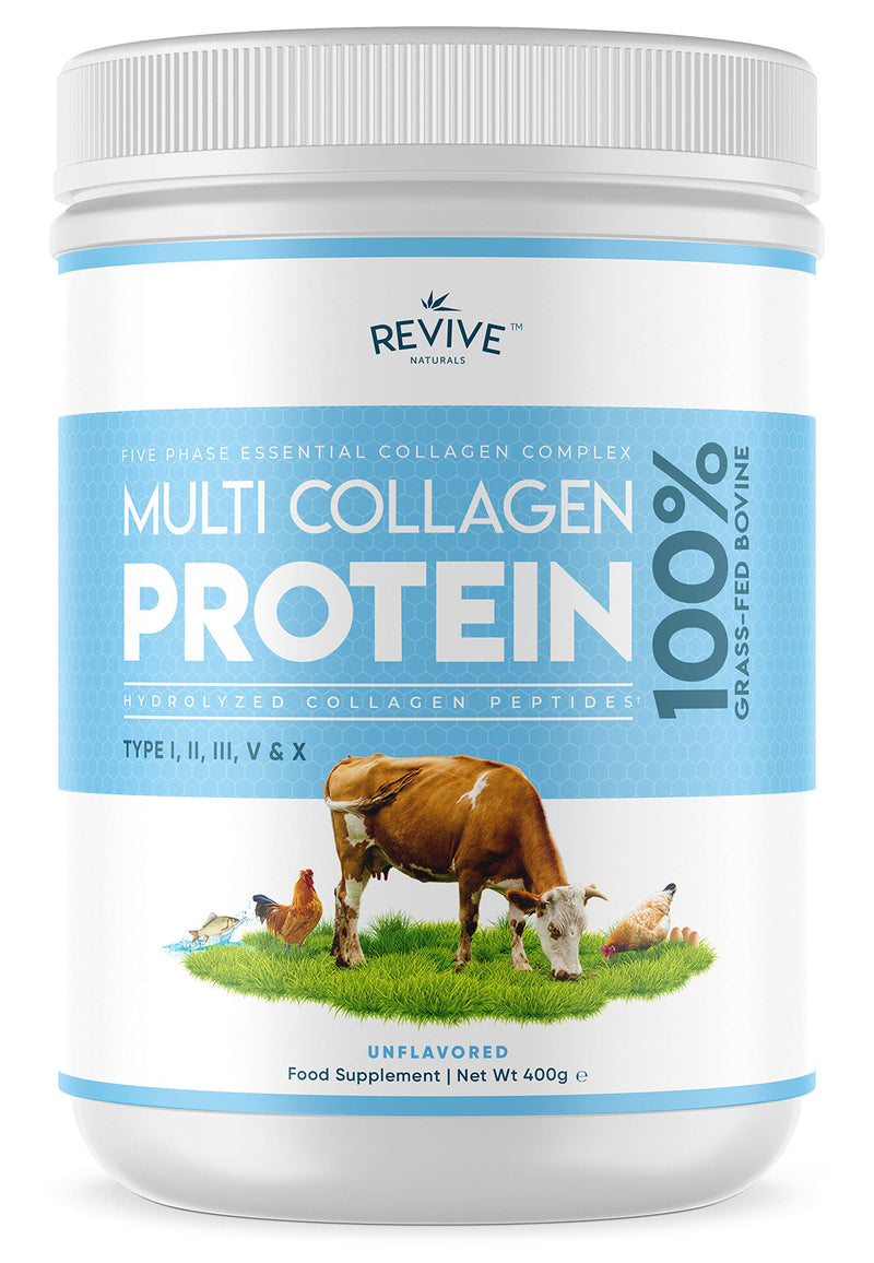 Multi Collagen Protein Powder (400g) - Types I, II, III, V & X - Hydrolyzed Grass Fed Bovine, Wild Caught Fish, & Free-Range Chicken & Eggshell Collagen. Non-GMO, Halal. 400 g (Pack of 1) - BeesActive Australia