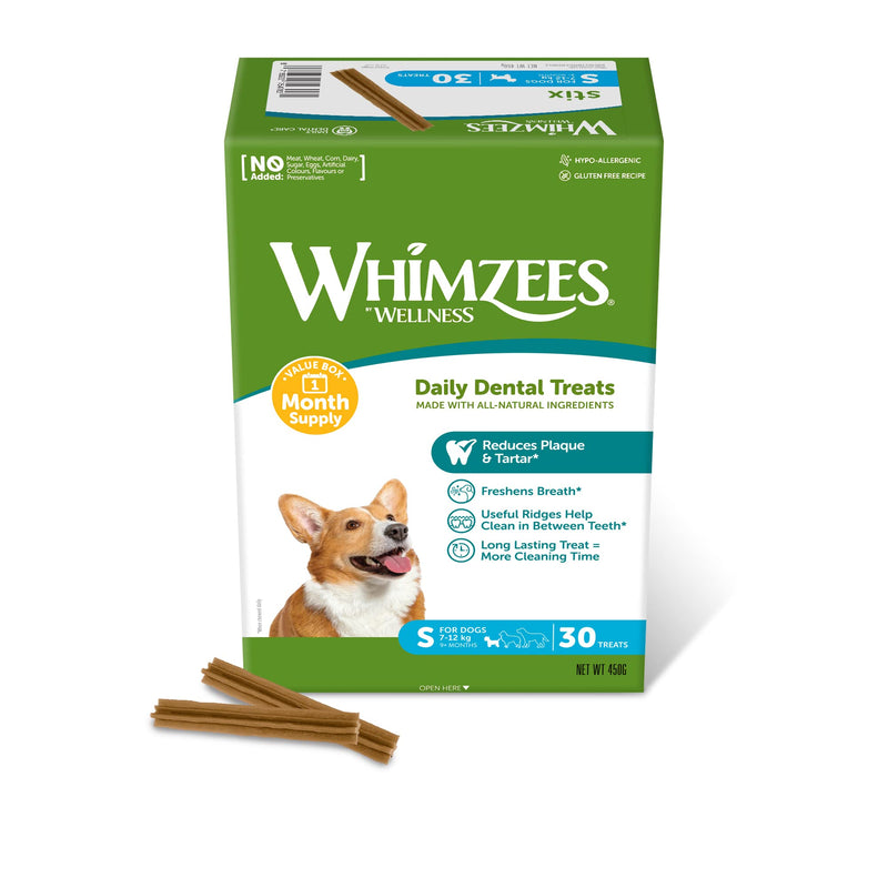 WHIMZEES Stix S, Month Box, 30 Pieces – Dog Dental Stix, Size S, Dog Dental Sticks for Small Breeds, Natural and Grain Free, Rawhide-Free, Vegetarian, No Added Sugar Small Breed (7-12kg) Month Box - 30 pieces