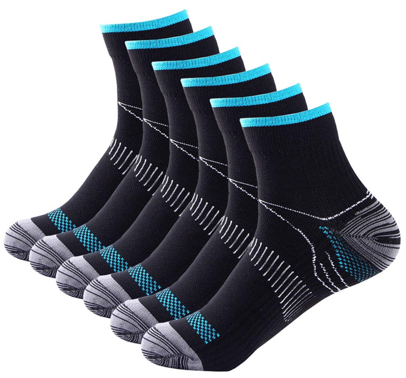 6 Pairs Johnda Compression Socks for Men and Women, Plantar Fasciitis Arch Support Foot Relieve Pain Supports Heel L-XL Black/Blue - BeesActive Australia