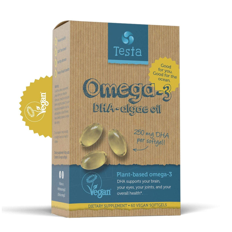 Testa Omega-3 - Vegan Omega 3-250mg DHA - Algae Oil - Plant Based Omega-3 - Pure and Vegan - Healthier Than Fish Oil - 60 Capsules - BeesActive Australia