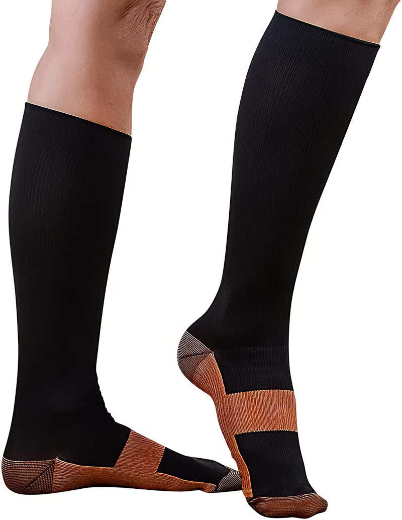 Copper Compression Socks Men Women - Arthritis Socks or DVT Flight Socks 1 Pair One Size BLACK - BeesActive Australia