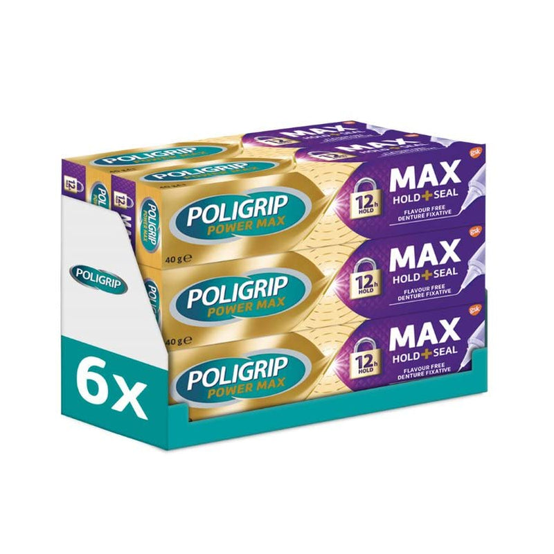 Poligrip Denture Adhesive, Max Hold and Seal Denture Adhesive Cream, 40g, Pack of 6 40 g (Pack of 6) - BeesActive Australia