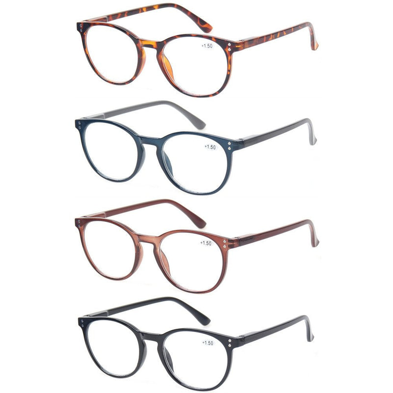 Kerecsen 4 Pack Retro Round Reading Glasses Men Women Spring Hinges Lightweight Quality Readers +2.0 Magnification 4 Mix Color - BeesActive Australia