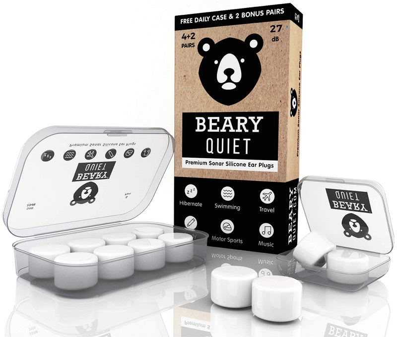 Beary Quiet Silicone Ear Plugs for Sleeping and Noise Cancelling 6 Pairs Free Case Custom Fit Soft Mouldable Earplugs - BeesActive Australia