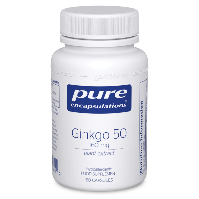 Pure Encapsulations - Ginkgo 50 160mg - Hypoallergenic Ginkgo Biloba Extract Phytonutrient Supplement - 60 Capsules - BeesActive Australia