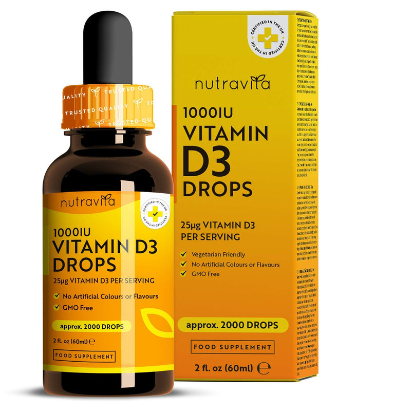 Vitamin D3 Drops 60ml (2000 Drops) � Vitamin D 1000IU per Drop � Flexible Dose of Liquid Vitamin D Supplement � Supports Normal Bones, Immune System & Calcium Absorption - Made in The UK by Nutravita - BeesActive Australia