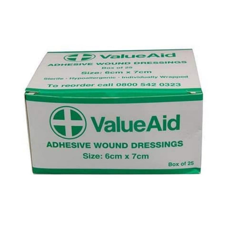 Value Aid Adhesive Wound Dressings - 6cm x 7cm - Box of 25 Single 6x7 cm (Pack of 25) - BeesActive Australia