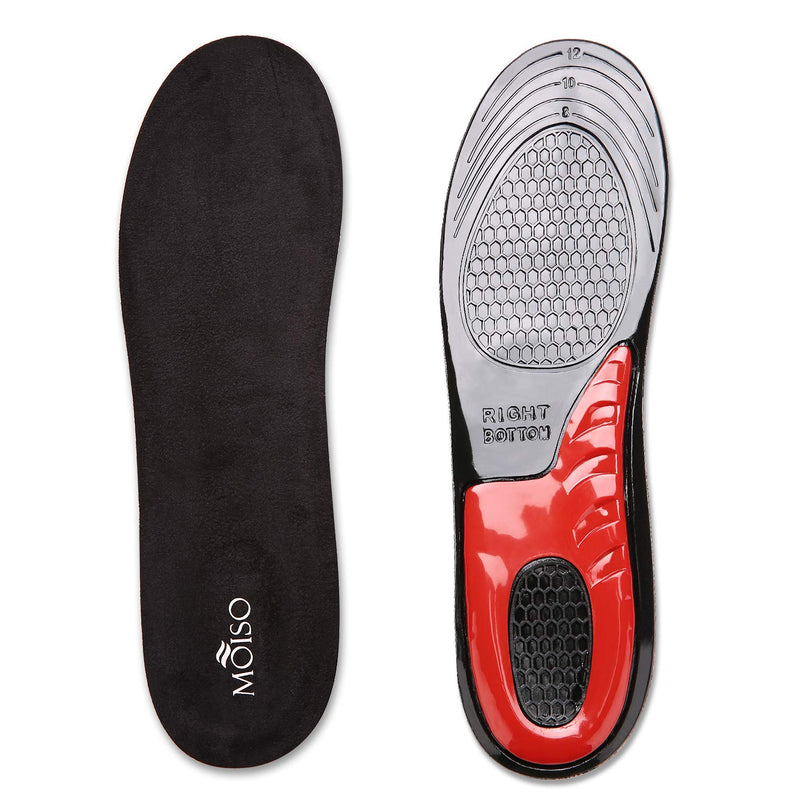 MOISO GEL Sports Work Comfort Trimmable Insoles for Shock Absorption, Inserts for Running Shoes Work Boots Trainers, Relieve Foot Pain for Men & Women, Black, UK-L: 8-12 9-11.5 UK Women / 8.5-12 UK Men - BeesActive Australia
