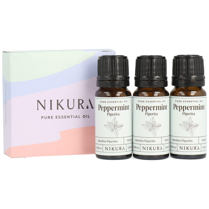 Nikura Peppermint (Piperita) Essential Oil - 30ml (3 x 10ml) | 100% Pure Natural Oils | Perfect for Hair Care, Spider Repellent, Energy Boost, Candles | Great for Skin, Headache | Vegan & UK Made Peppermint (Piperita) - BeesActive Australia