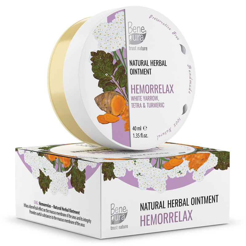 BenePura Hemorrhoids Ointment, Natural White Yarrow, Tetra and Turmeric Ointment, Soothes Burning, Itching and Discomfort, 40 ml - BeesActive Australia