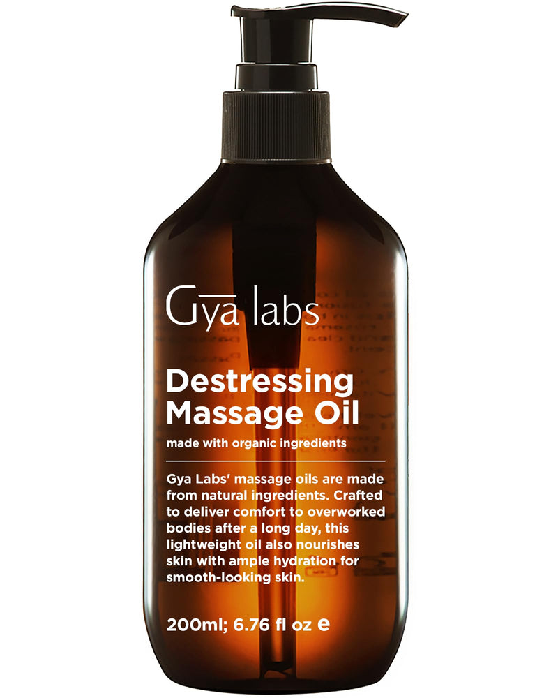 Gya Labs Destressing Massage Oil - Oils for Massage & Skin - Crafted with Lavender, Rose Otto, Rosewood, Myrrh, Jojoba & Argan Oils - (200 ml) - BeesActive Australia