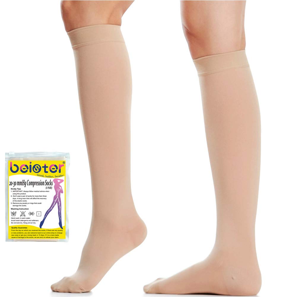 Beister Medical Closed Toe Knee High Calf Compression Socks for Women & Men, Firm 20-30 mmHg Graduated Support for Varicose Veins, Edema, Flight, Pregnancy（2 in a Pack，Not Two Pairs） Beige L(Pack of 2) - BeesActive Australia