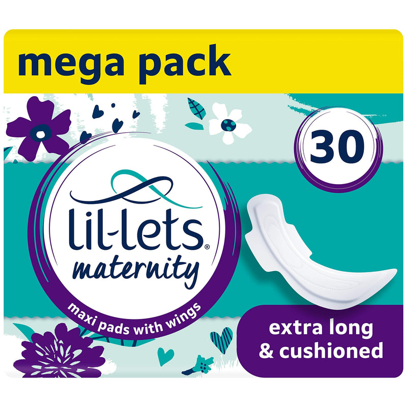 Lil-Lets Maternity Pads, Extra Long Maxi Thick Towels X 30, With Wings, 3 Packs of 10 Pads, Postpartum / After Birth Essential, Super Absorbent for Heavy Flow, Contoured Shape, Fragrance Free Maternity Maxi Pads - BeesActive Australia