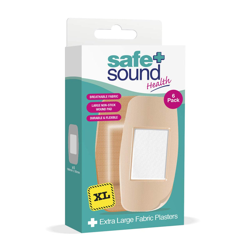 Safe and Sound Extra Large Fabric Plasters. Breathable Fabric. Durable and Flexible. 100mm x 50mm. 6 Pack 6 Count (Pack of 1) - BeesActive Australia